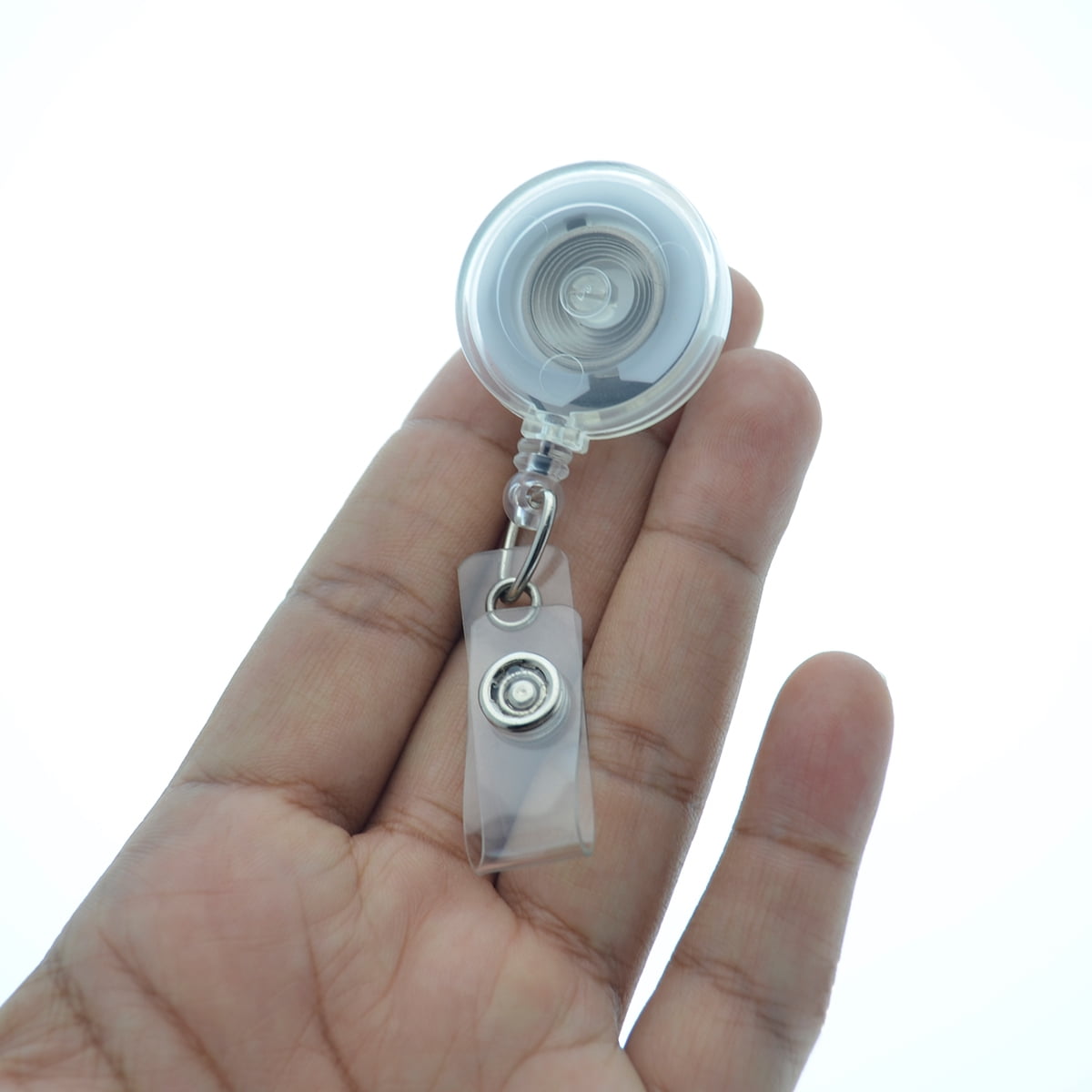 Bulk 100 Pack - Translucent Clear Badge Reels with Extra Tight Pinch Alligator Clip (Non-Swivel Bulldog Clamp) - Retractable I'D Card Holders for Office Employee, Nurse by Specialist ID