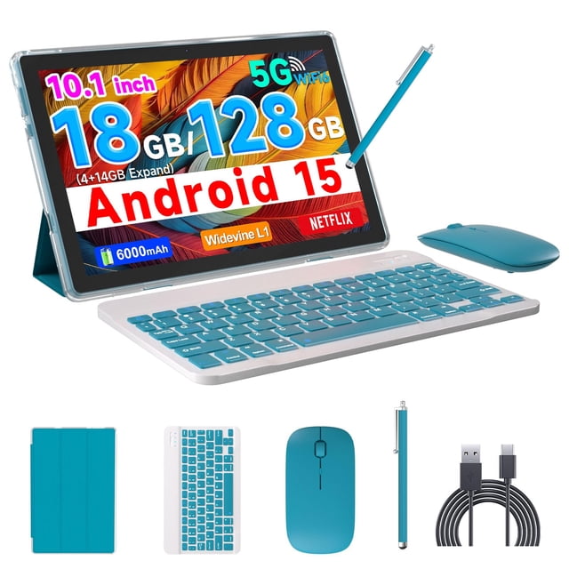COOPERS Tablette Android 15, Tablette 10 Pouces 18 Go RAM+128 Go ROM Extensible 2 To, Processeur Quadricœur 2,0 GHz, Wi‐Fi 5G6 BT 5.0, Double Ca