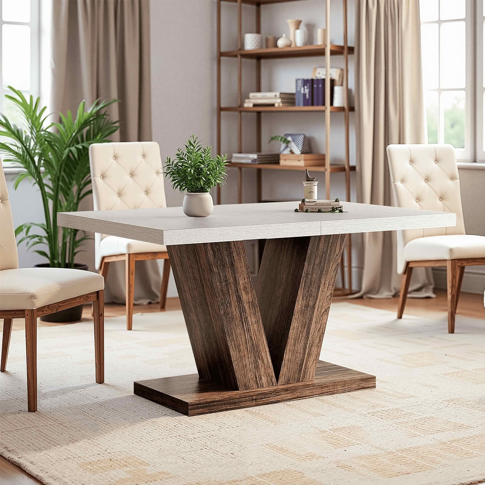 MAYEERTY 47" Farmhouse Wooden Dining Table, Rectangular Kitchen Table with Sturdy Pedestal Base, Seats 4-6 People, 250LBS Load