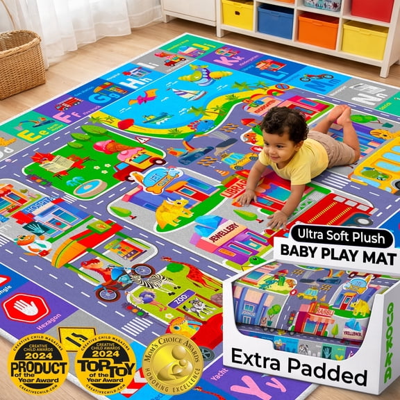 Quokka Floor Large Playmat - Non-slip Educational Play Mat for Babies and Toddlers - ABC Alphabet Cars