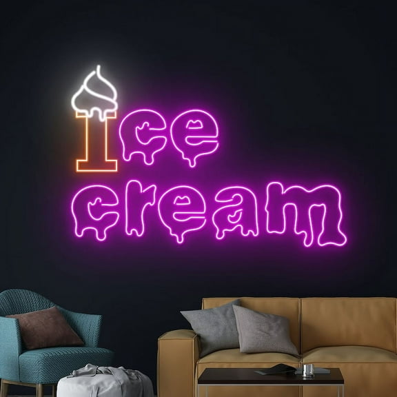 HandmadetneonsignDripping Ice Cream Neon Sign, Melting Ice Cream Neon Light, Home Decor