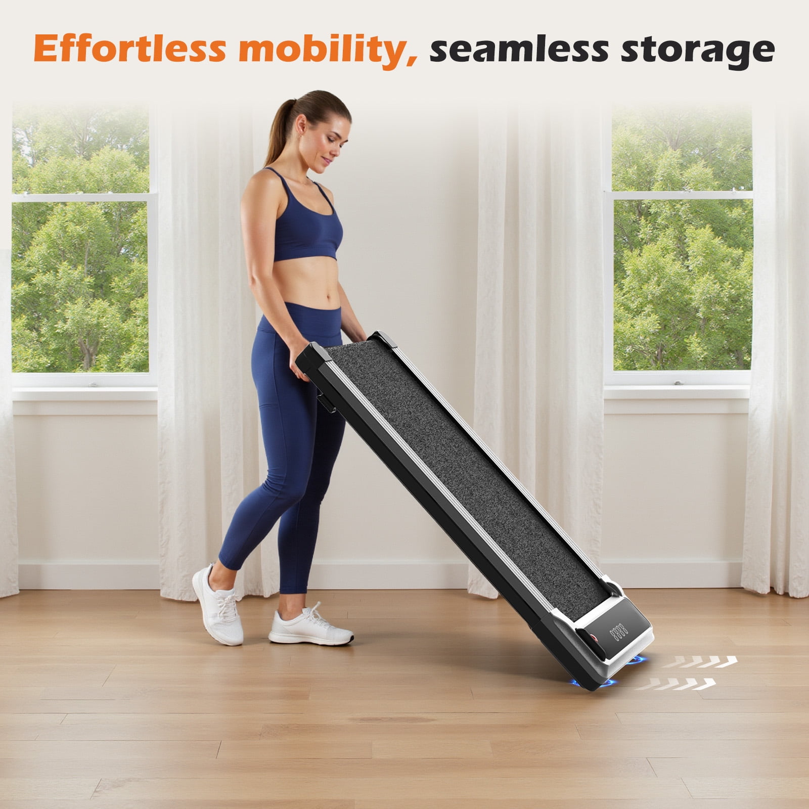 JIOABL Compact Treadmill Under-Desk Walking Pad, Quiet & Portable Exercise Workout Fitness Machine for Home Office Small Spaces, Silver