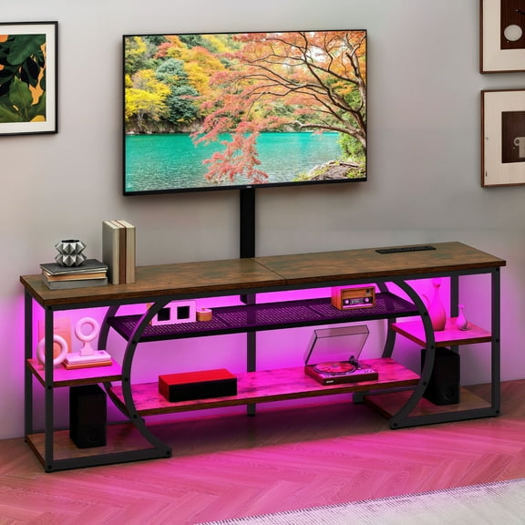 Dextrus TV Stand for 65"/70" TVs, LED Entertainment Center with Mount & Power Outlets, TV Media Console Table,Rustic Brown
