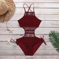 thumbnail image 3 of Sngxgn Women's Swimsuit Plunge Neckline Cutout Criss Cross Bathing Suit(Red,L), 3 of 8