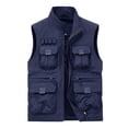 thumbnail image 4 of Men's Vest with Multi Pockets Breathable Lightweight Outdoor Cargo Vest Solid Color Stand Collar Jacket Men's Travel Sports Workout Vest, 4 of 6