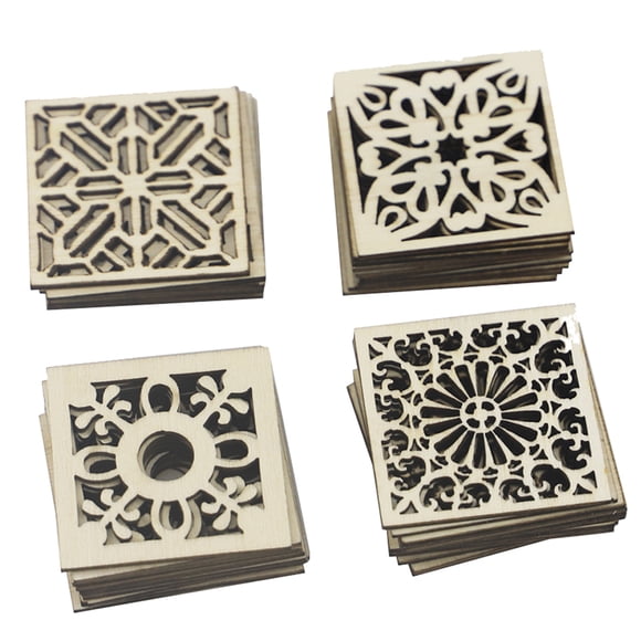 Youkk Pack of 60 Chinese Style Vintage Wood Pattern Scrapbooking Craft Multi-function Creative DIY Handmade Wooden Carving Decor