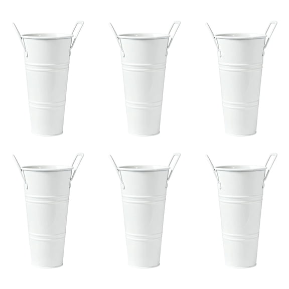 Galvanized Iron Bucket Rustic Farmhouse Style With Handles, White 6-Pack Storage Buckets