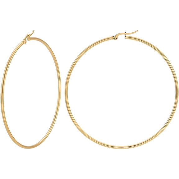 3 Pairs Real 18K Gold Plated 201 Stainless Steel Hoop Earrings with 0.6mm 304 Stainless Steel Pins 70x2mm Big Round Circle Huggie Hoop Earrings for Women Jewelry Gifts Gold