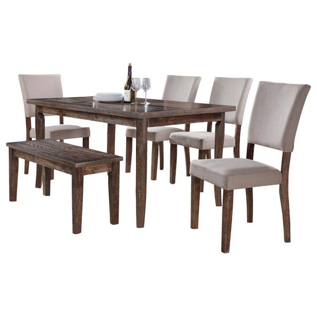 Bowery Hill Transitional 6-Pc Solid Wood Dining Room Set in Antique Natural Oak