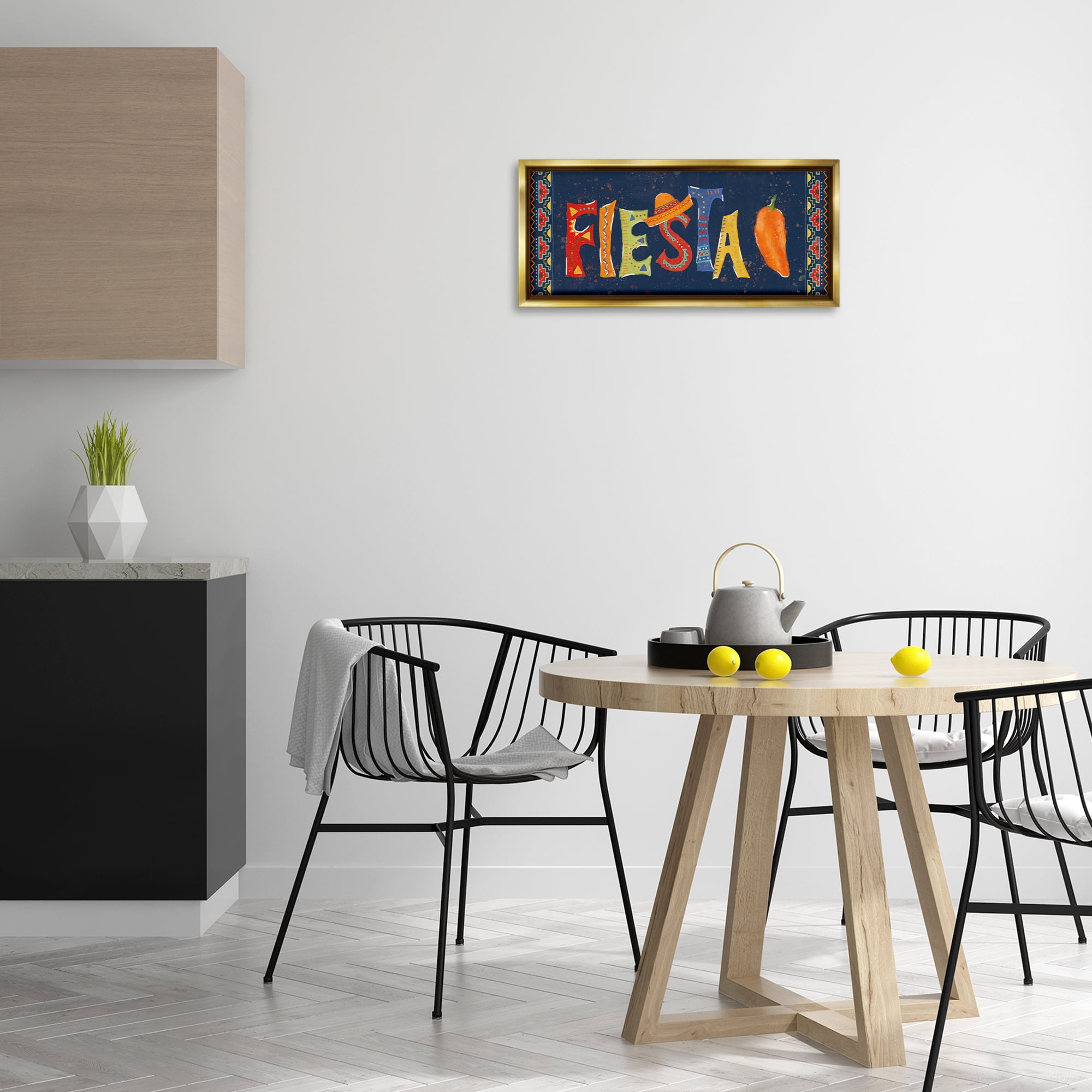 Stupell Industries Fiesta con Pimiento Colorido Food & Beverage Painting Gold Floater Framed Art Print Wall Art, 25 x 11