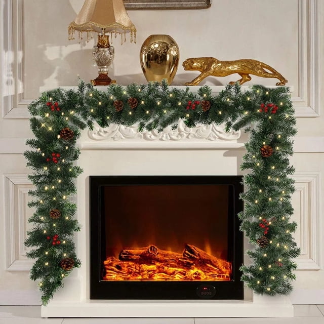 Xihbxyly Guirnalda Navideña de Pvc Realista, Decoración Festiva, Adorno para Repisa o Chimenea, Efecto de Iluminación Cálida, Multiusos para El Hogar y Fiestas, 1,8 M de Largo.
