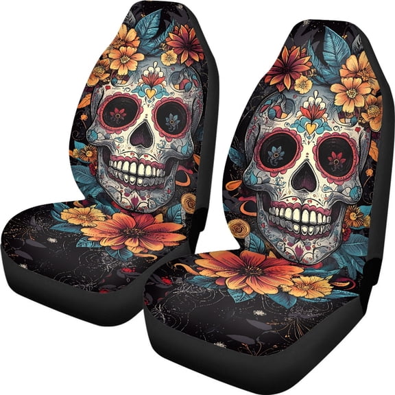 XYZCANDO Floral Skull Auto Seat Covers Waterproof Breathable Car Seat Covers Interior Auto Interior Decoration, Washable All Seasons Use SUV Truck