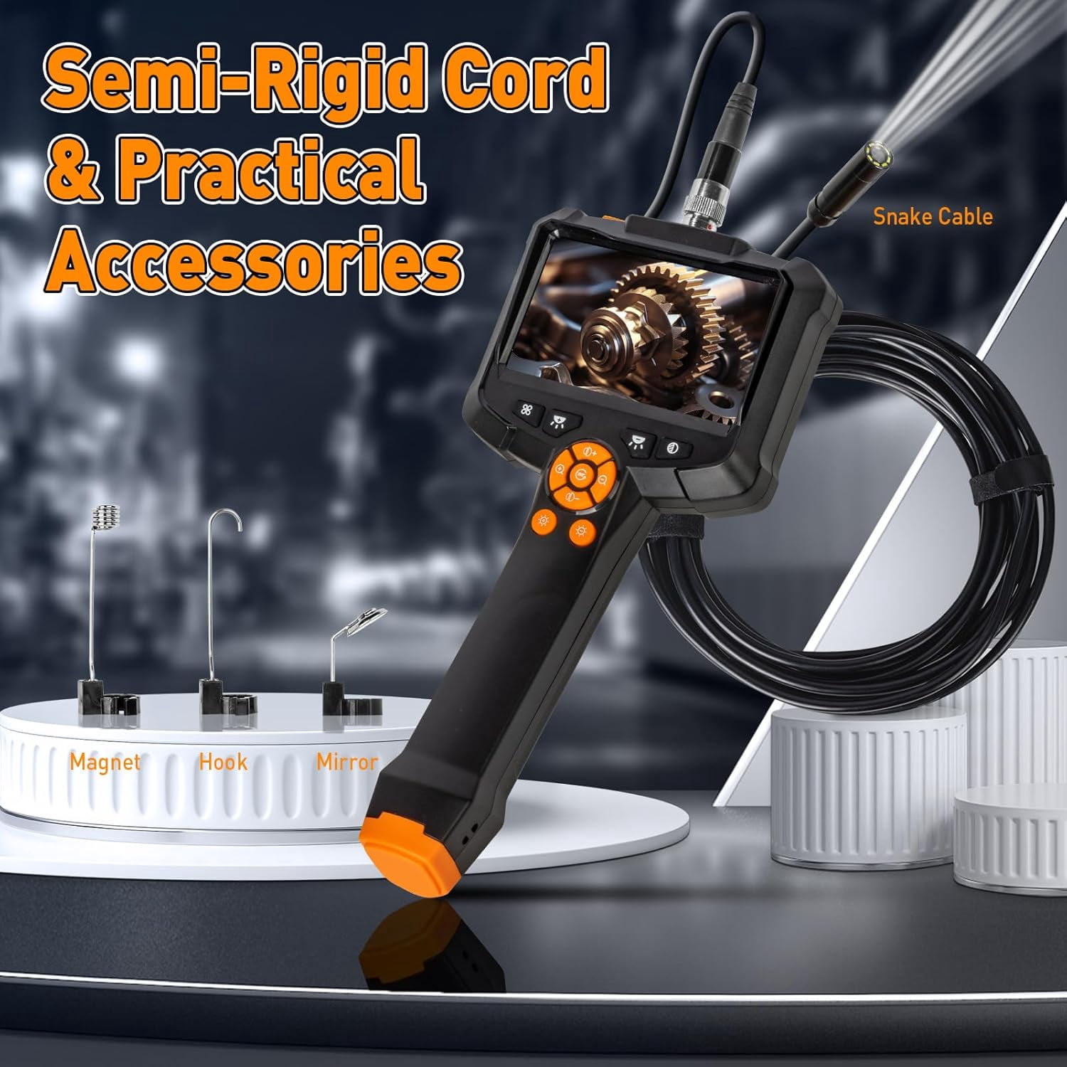 Endoscope Camera with Light, 4.3' IPS Screen Industrial Borescope Camera, 1080P HD Inspection Camera with 8 LED Lights, IP67 Waterproof Endoscope, 16.4FT Semi-Rigid Bore Scope Gadgets for Men