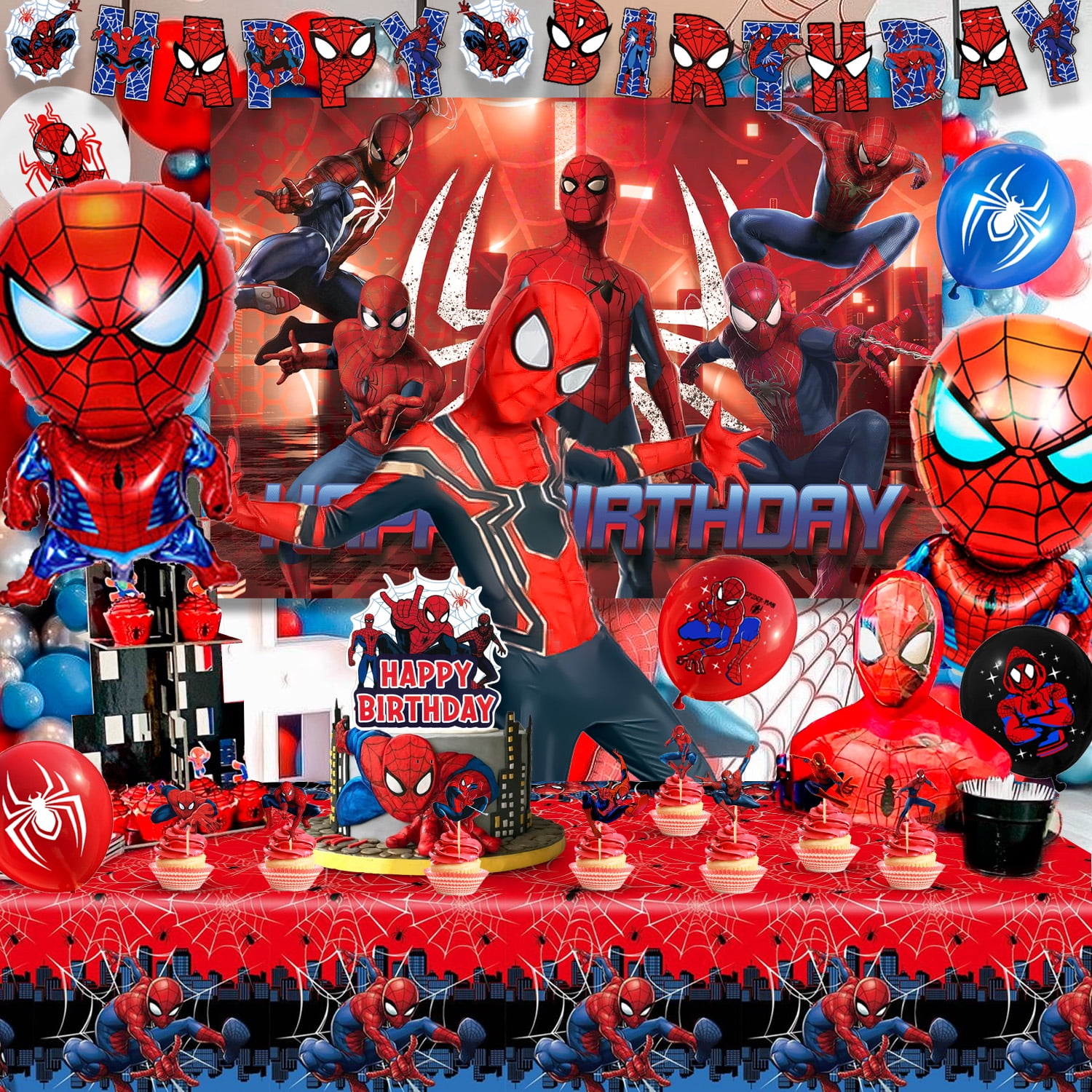 Svveautify Spiderman Birthday Party Decorations, Banner, Backdrop - Main Image