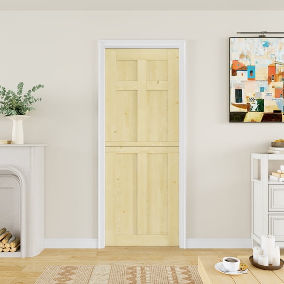 32" x 80" Qucik Assemble Jamb, Not Prehung, 6 Panels Split Dutch Door Unfinished Solid Pine Wood Clear Glass Slab Doors Half Interior Door