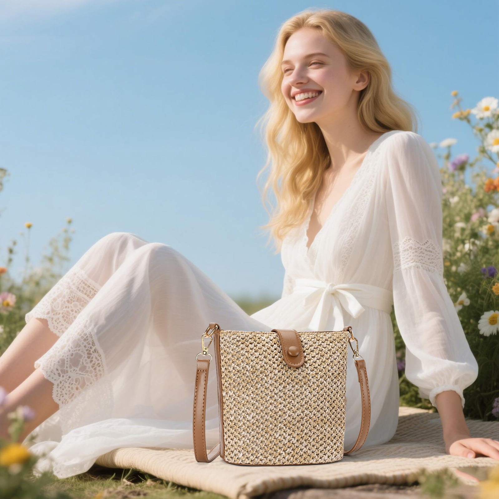 LOUEBICA Small Straw Crossbody Bag for Women Woven Summer Shoulder Phone Purse Beach Handbag for Vacation