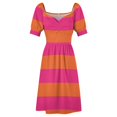thumbnail image 4 of Vestido de fiesta de manga corta con rayas horizontales color naranja Pop y rosa neón vestidos de fiesta, 4 of 6