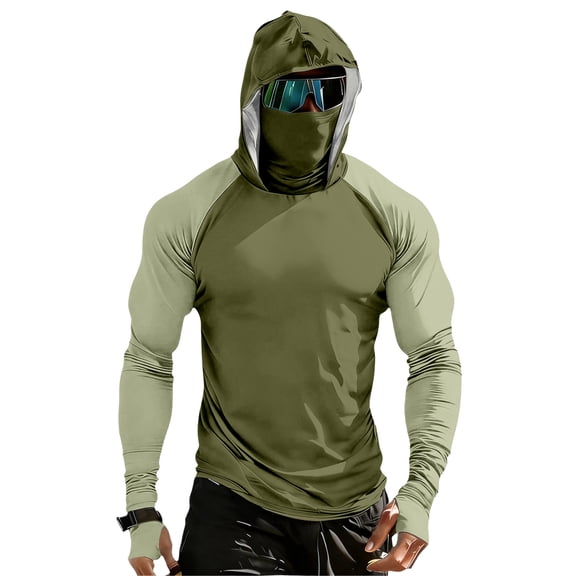 Bbyeadc Fishing Shirt for Men Sun Protection Shirt with Mask Long Sleeve Breathable Rash Guard for Swimming Sailing Boating,Mint Green (XXXXL)
