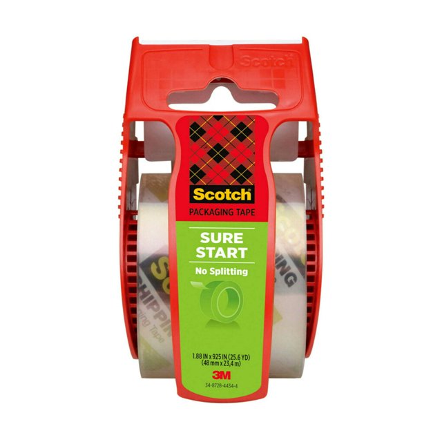 Cinta de embalaje Scotch Sure Start, transparente, 1,88 pulgadas x 25,6 yardas, 1 rollo
