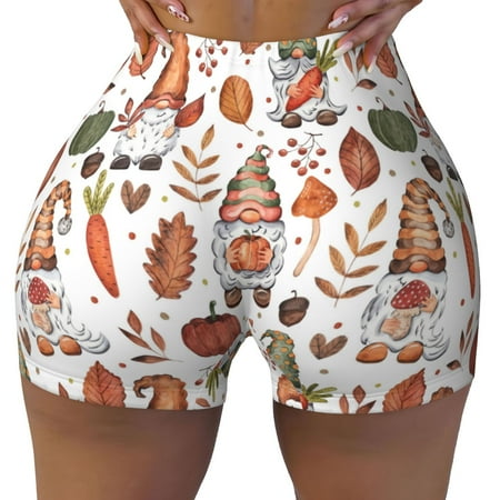 Workout Shorts Women  Gnomes And Autumn Leaves Biker Shorts for Women Running Gym Spandex Shorts Tummy Control