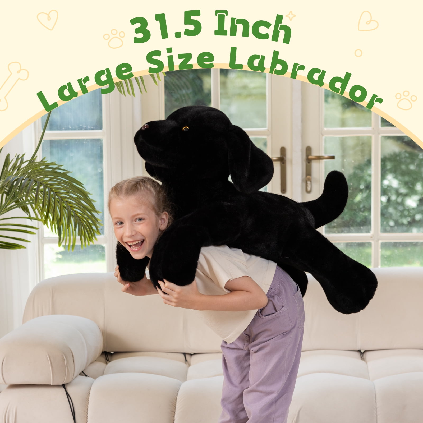 MorisMos 31.5'' Giant Black Lab Stuffed Animal Big Realistic Stuffed Labrador Dog Plush Toy