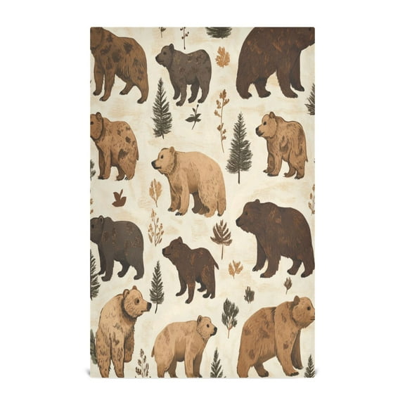 WOBOGO Brown Bear Kitchen Towel 1 Piece Large Cotton Dishcloth Premium Absorbency Set with Hanging Loop