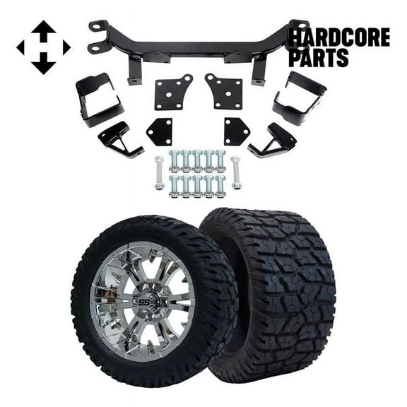 Hardcore Parts 6" Drop Axle Lift Kit for EZGO TXT/PDS (1994.5-2001.5) Electric Golf Cart with 14" Chrome 'Vampire' Wheels and 22"x10.5"-14" GATOR On-Road/Off-Road DOT rated All-Terrain tires