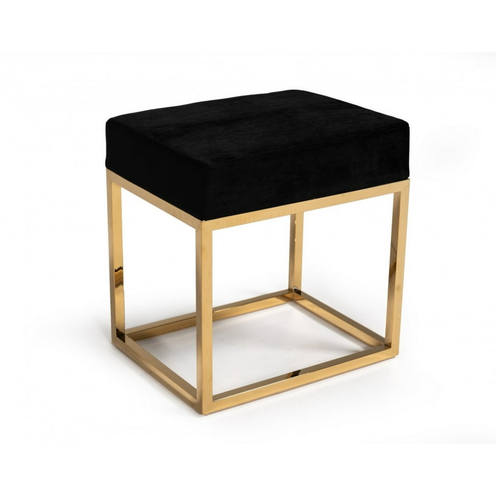 Square Modern Black Velvet Ottoman with Gold Stainless Steel Walmart