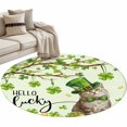 thumbnail image 2 of Round Area Rug 4ft, St Patrick's Day Cute Cat on Green Non-Slip Non-Shedding Floor Mat, Lucky Shamrock Leaf Tree Washable Sturdy Carpet for Living Room Bedroom Home Decor, 2 of 9