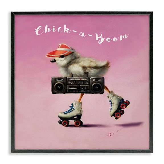 Stupell Industries Chick-A-Boom Boombox Bird Animals Painting Black Framed Art Print Wall Art, 12 x 12
