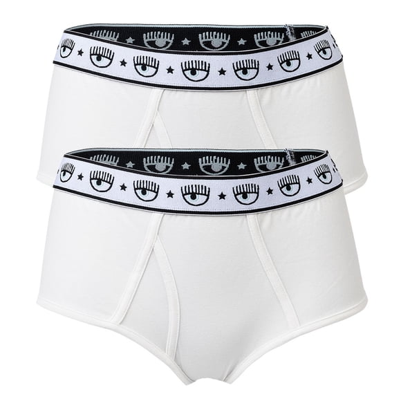 CHIARA FERRAGNI Slip para Mujer Pack de 2 - Briefs, Algodón Elástico, Cintura con Logotipo, uni Blanco XS (X-Small)
