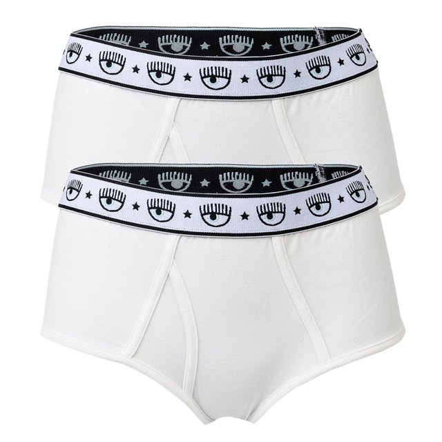 CHIARA FERRAGNI Slip para Mujer Pack de 2 - Briefs, Algodón Elástico, Cintura con Logotipo, uni Blanco M (Medium)