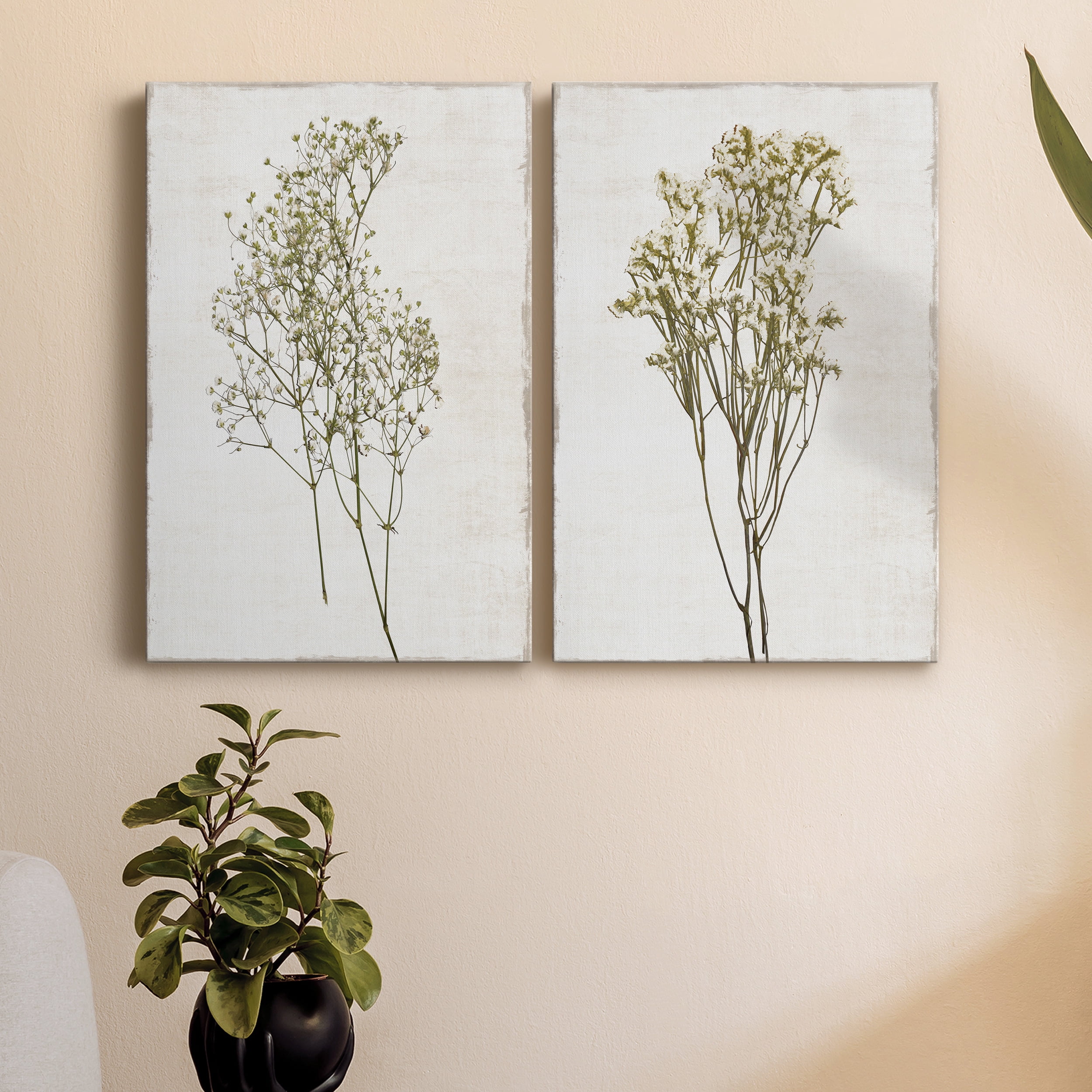 Farmhouse Pressed Flower I Premium Gallery Wrapped Canvas - Ready to Hang - Set of 2 - 12 x 18 Each
