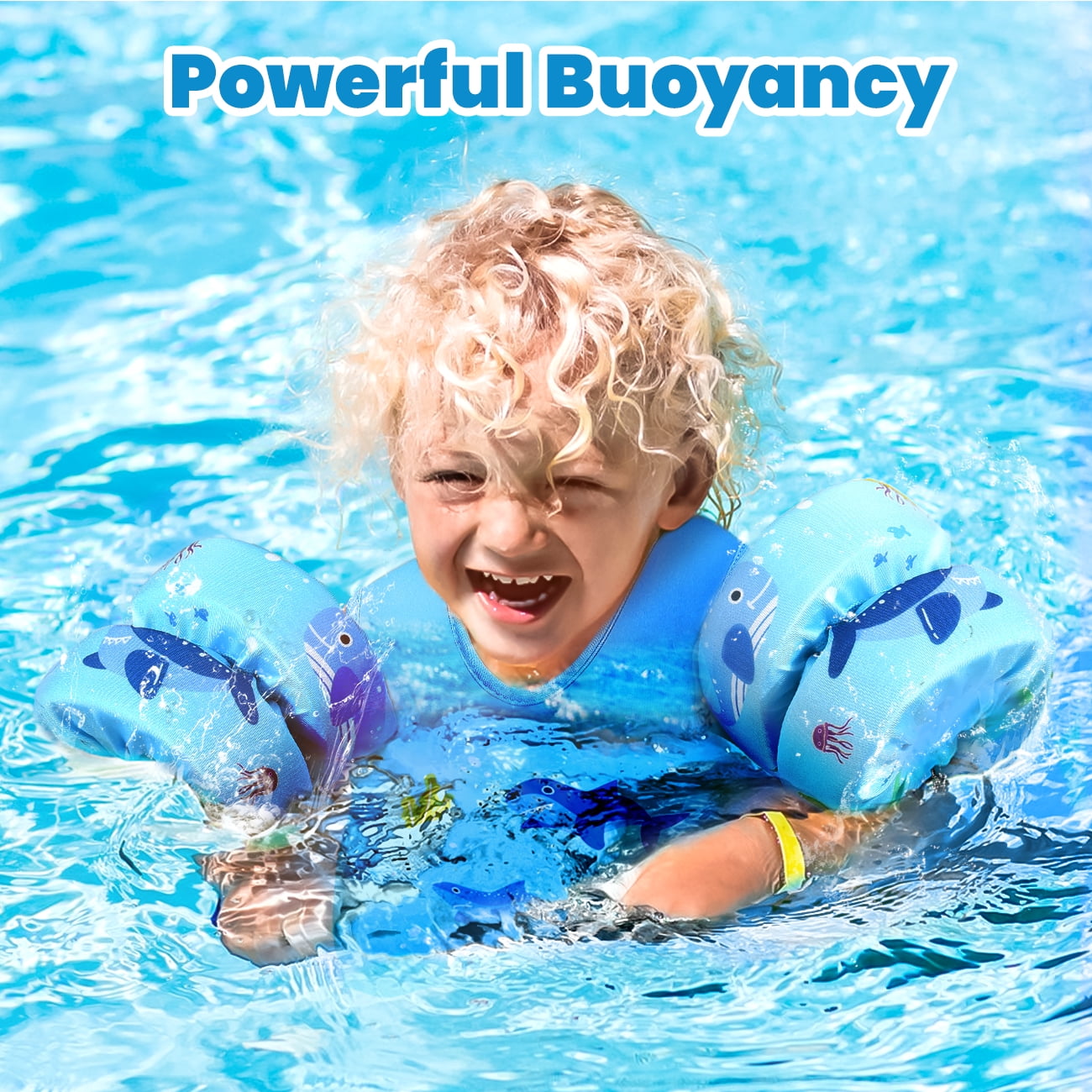 HeySplash Swim Vest for Kid,Arm Floaties with Adjustable Strap Fit 3-5 Years,Pool Sea Swimming Aid,Blue Shark