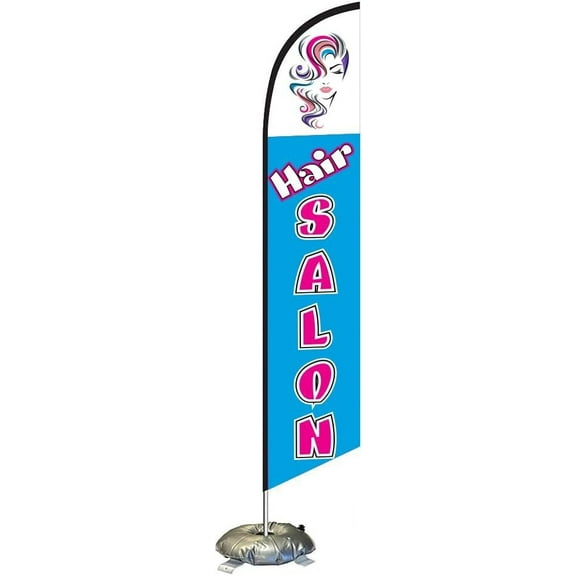 FFN Hair Salon Feather Flag Kit with Cross-base and Weight-Donut, Outdoor Advertising Banner Swooper Flag