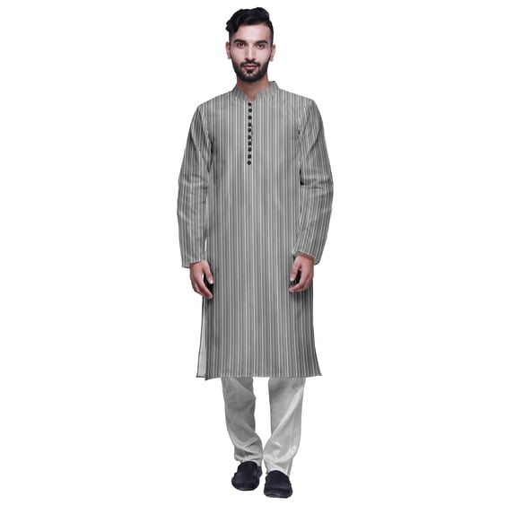 Atasi Printed Long Kurta For Men With White Churidar Pyjama Set Traditional Wear