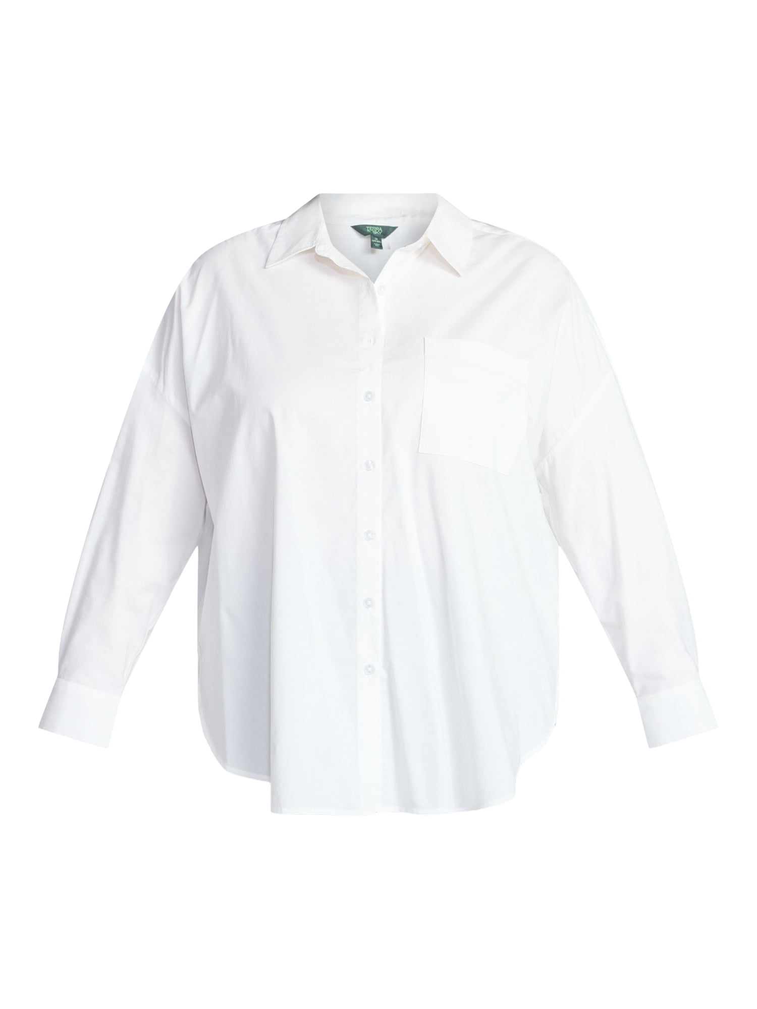 Terra & Sky Women's Plus Size Poplin Boyfriend Shirt, Sizes 0X-5X
