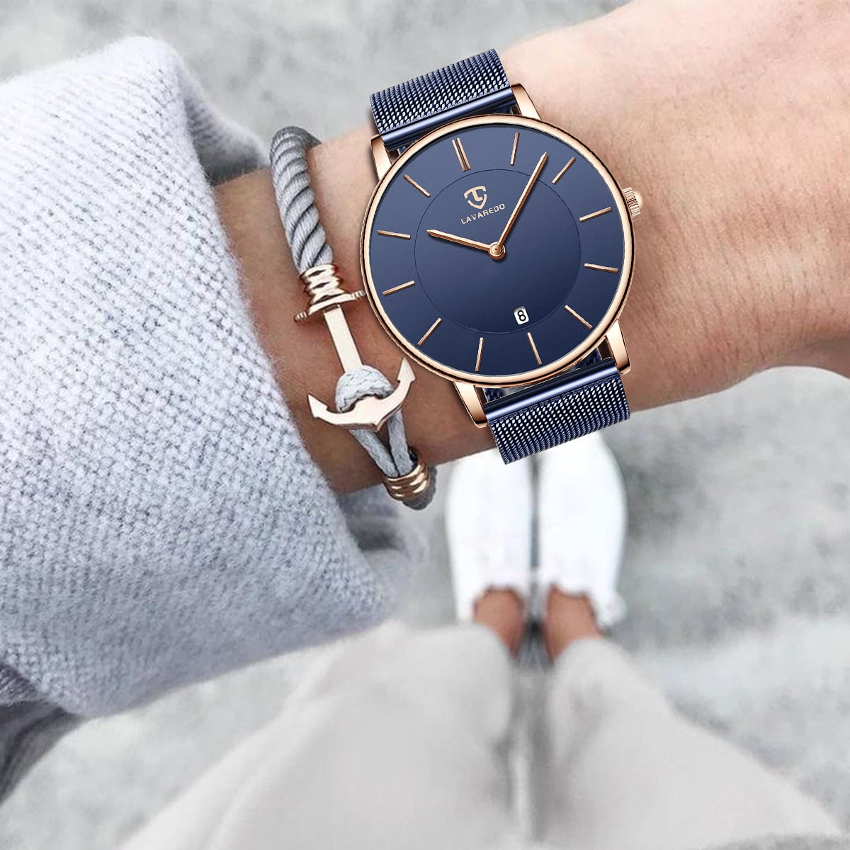 A ALPS Mens Watches Fashion Quartz Men's Watches Ultra Thin Minimalist Wristwatches with Stainless Steel Strap Gift for Man Father's Day Gifts