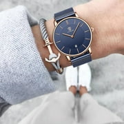 A ALPS Mens Watches Fashion Quartz Men's Watches Ultra Thin Minimalist Wristwatches with Stainless Steel Strap Gift for Man Father's Day Gifts