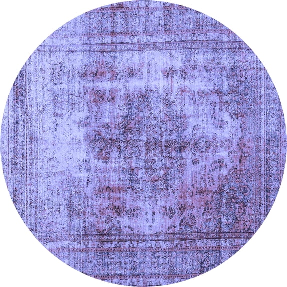Ahgly Company Machine Washable Indoor Round Abstract Blue Contemporary Area Rugs, 8' Round