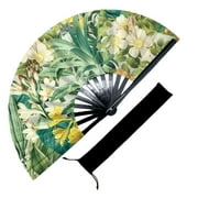 Eastern Wind large bamboo hand folding fan flower print 13.3in