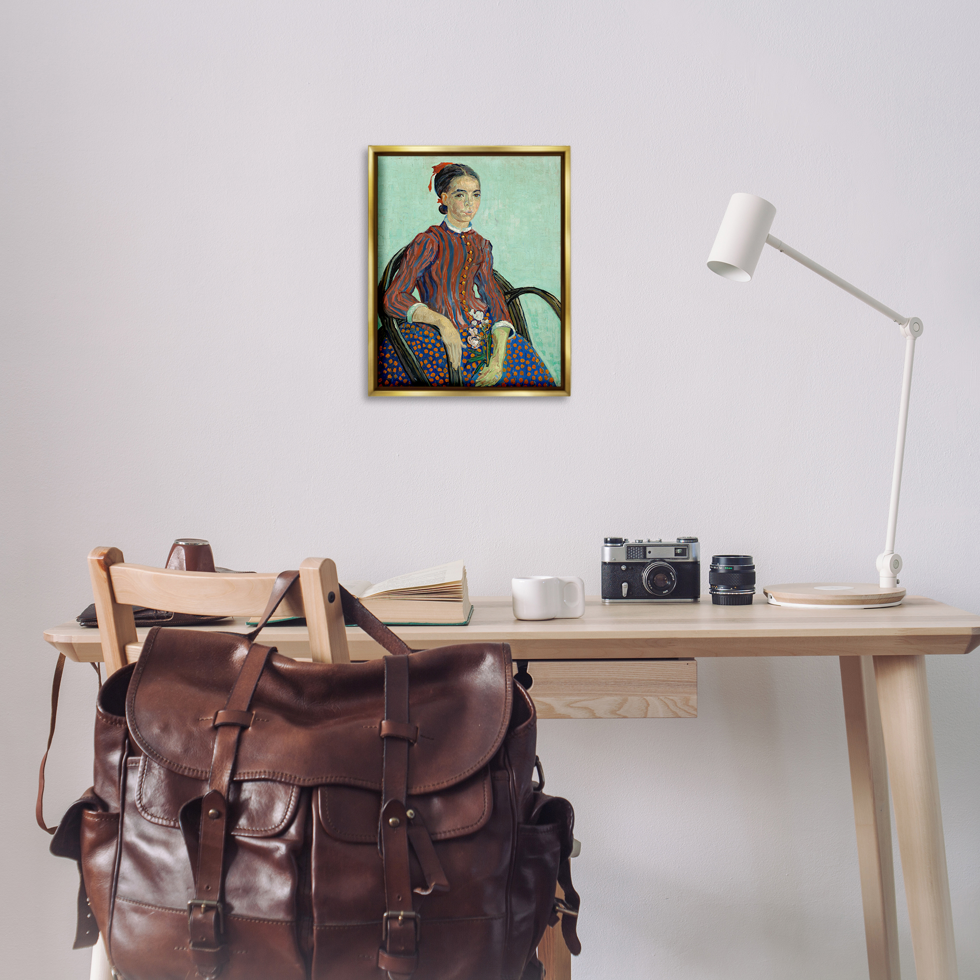 Stupell Industries Van Gogh Lady Mousme People Painting Gold Floater Framed Canvas Art Print Wall Art, 17 x 21