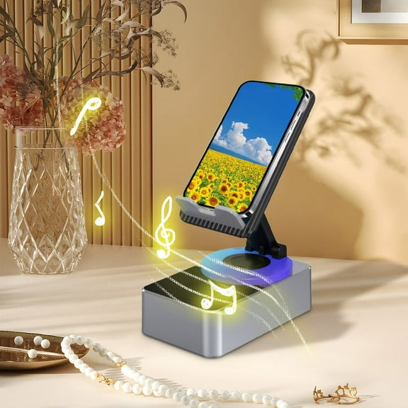 3-in-1 Phone Stand, Rotating Foldable Tablet Holder with Bluetooth Speaker, 360° Adjustable, Built-in 500mAh Battery, for Live Streaming Watching Movies