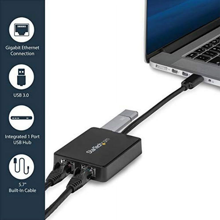 USB 3.0 to Dual Port Gigabit Ethernet Adapter w/ USB Port, 10/100/1000  Mbps, USB Gigabit LAN Network NIC Adapter