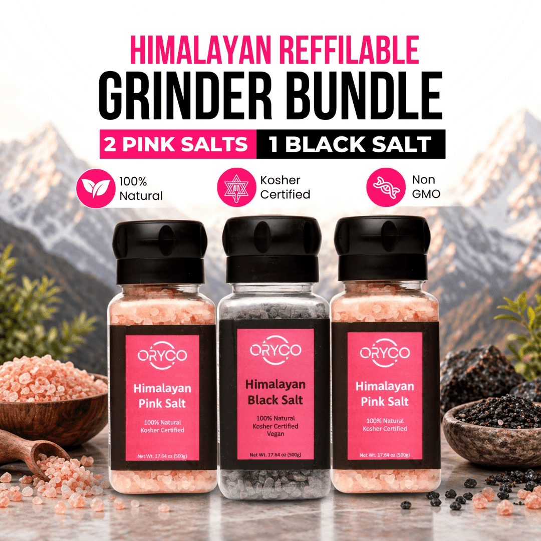 Oryco Himalayan Salt Grinder 2 Pink+1 Black Salt Bundle-3 Pack (17.64oz x3)