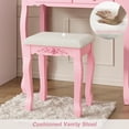 thumbnail image 4 of Alohappy Makeup Vanity Set with Oval Mirror & Stool for Girls, Vanity Table and Cushioned Stool Set with 4 Drawers, Wood Dressing Table for Bedroom, Pink, 4 of 9