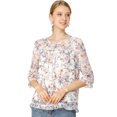 thumbnail image 1 of BluCasual De GaCon Estampado Floral De Man3/4 Con Volantes PaMujer Blanco M, 1 of 6