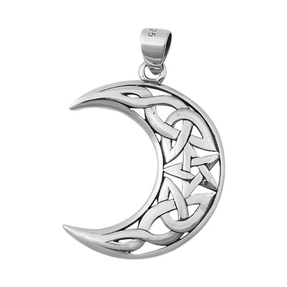 Sterling Silver Celtic Crescent Moon Pendant Pentagram Triquetra Charm 925 New Jewelry Female Unisex