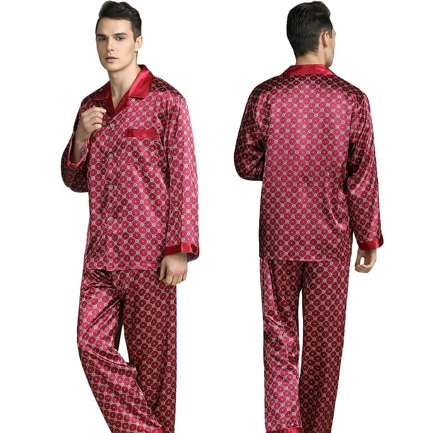 MorefunMen Silk Pajamas Set Long Sleeve TwoPiece Silk Satin Pajamas