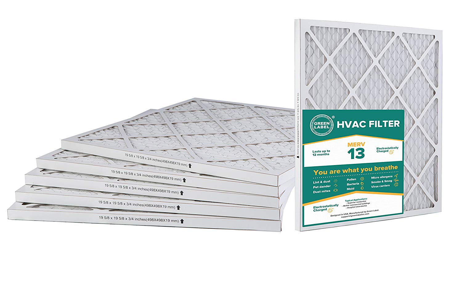 Green Label HVAC Air Filter 16x20x1 AC Furnace Air Ultra Cleaning Filter MERV 16 Pack of 4 